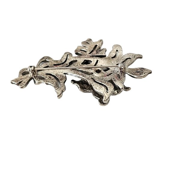 1928 Brand Silver Tone Pink Rhinestone, Marcasite Flower Trembler Brooch L268 - Picture 7 of 11